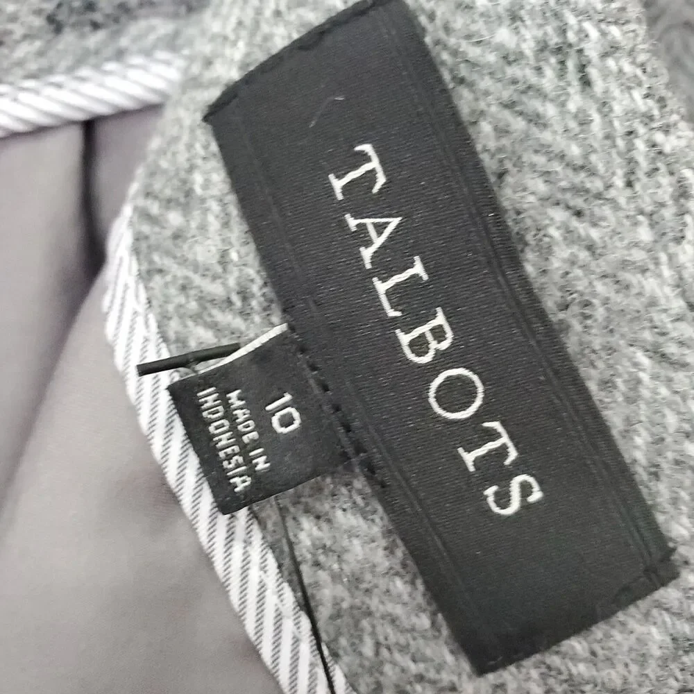TALBOTS Gray Wool Blend Herringbone Pencil Skirt w/Tab Belt Loops Size 10 NWT